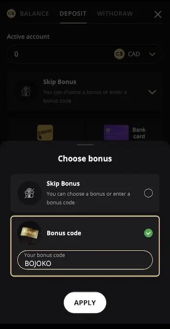 Activate Lex Casino promo code