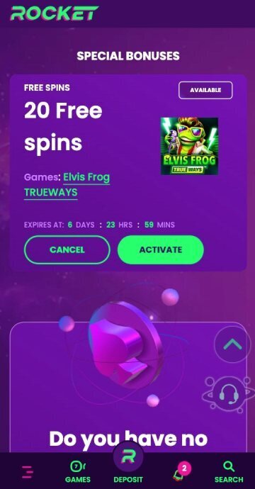 Casino Rocket bonus code step 2