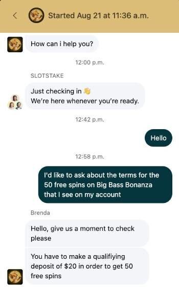 Slotstake live chat