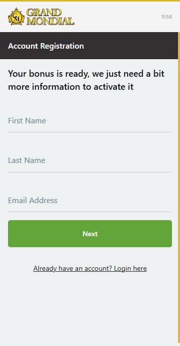 Register to Grand Mondial step 1
