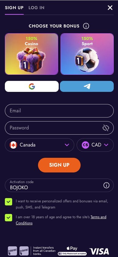 Where to enter Irwin Casino bonus code