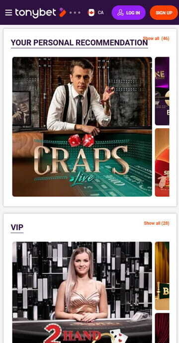 TonyBet live casino