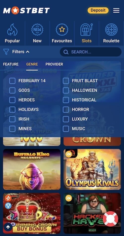 Games at MostBet casino
