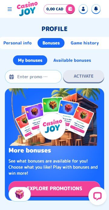 Casino Joy add code