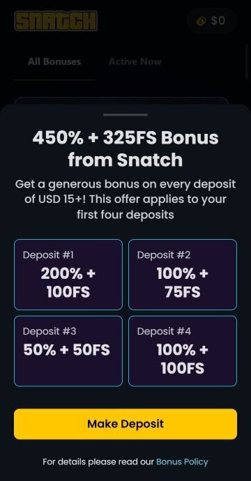 Snatch Casino deposit bonus