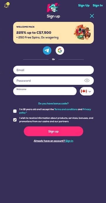 How to sign up at Wild Fortune