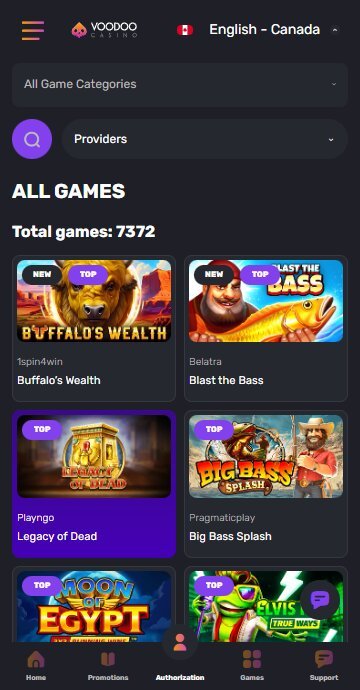 Voodoo Casino games lobby