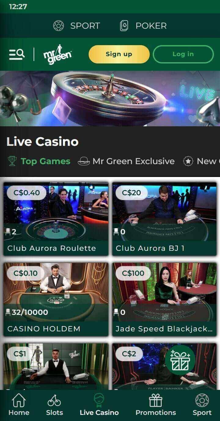 Mr Green live games
