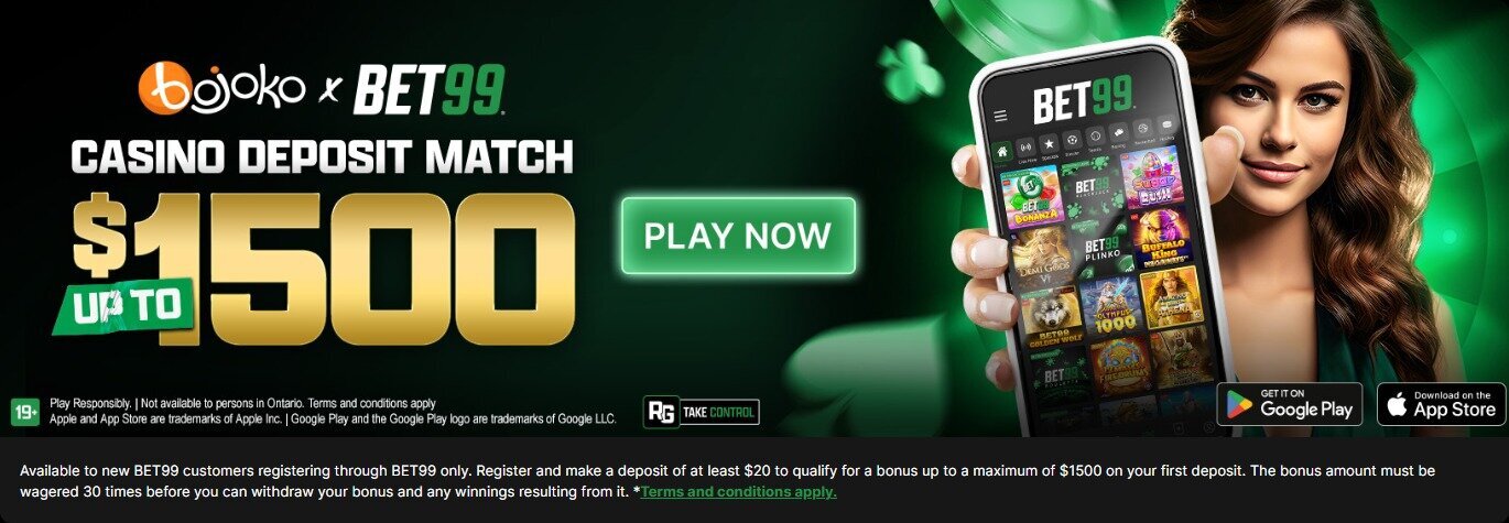 Bet99 casino welcome bonus: use code BOJOKO99 to claim the deposit match offer