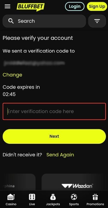 Bluffbet email verification Step 2