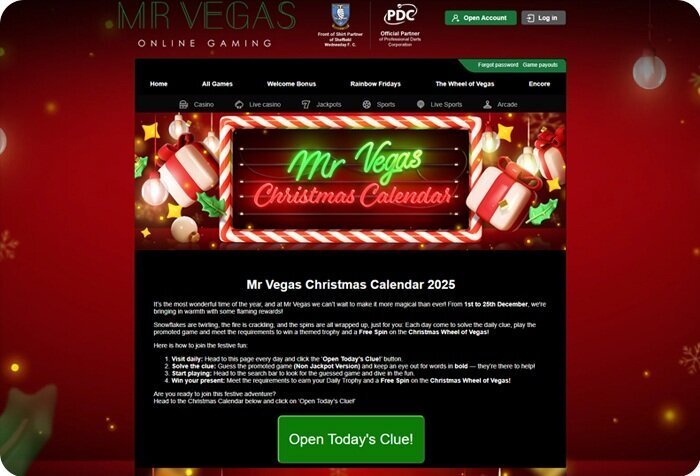 Christmas calendar at Mr Vegas Casino