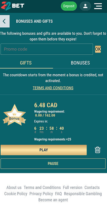 22bet claim bonus step 5