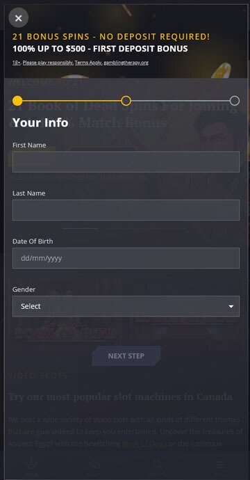 Where to enter 21 Casino promo code 2