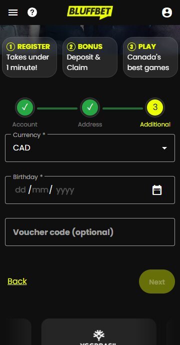Enter the Bluffbet promo code here