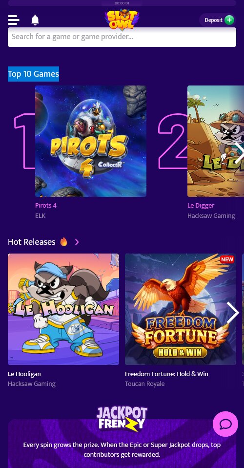 Mobile site at Slot Owl Casino