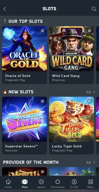 Game lobby at Galactic Bets Casino