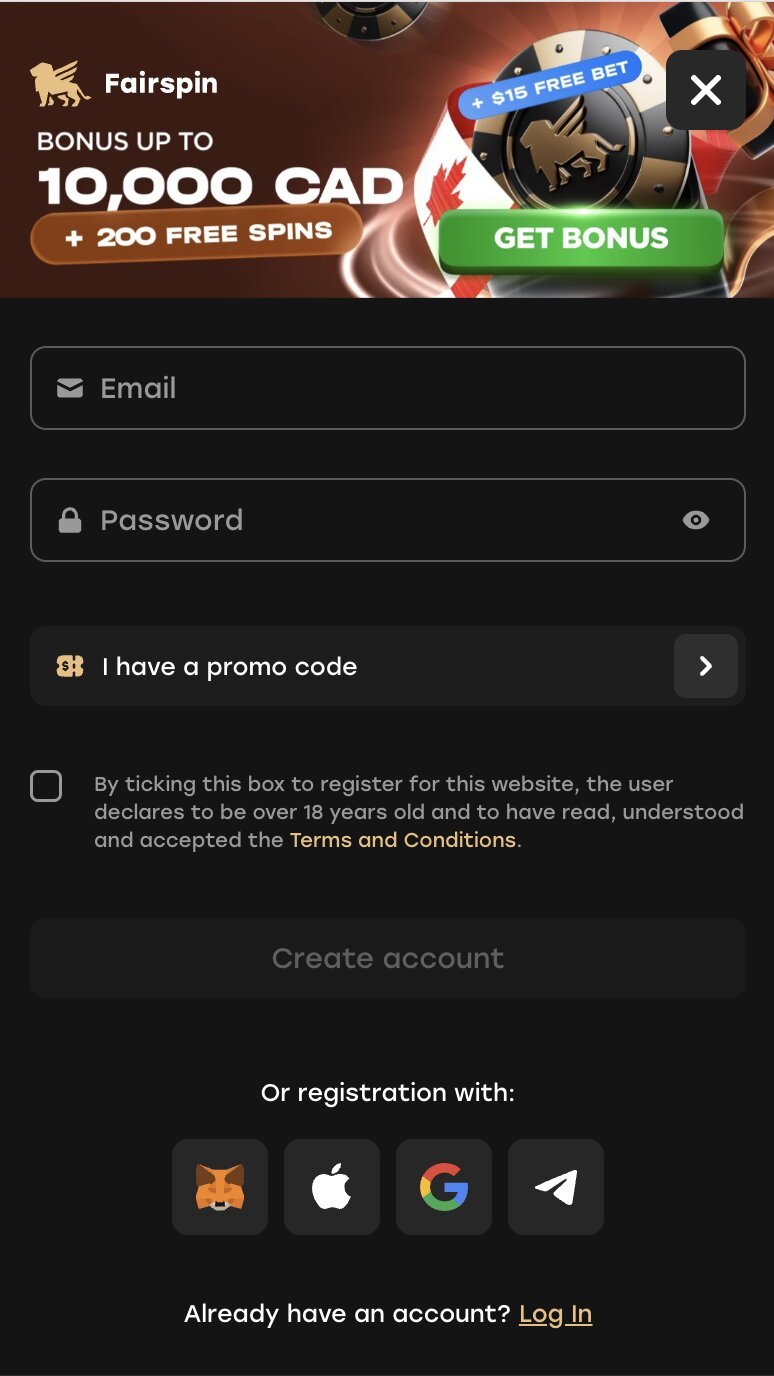 Where to enter FairSpin promo code