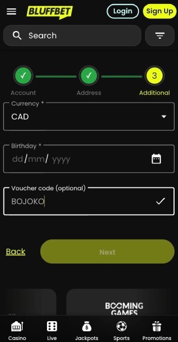 Bluffbet screenshot step 3