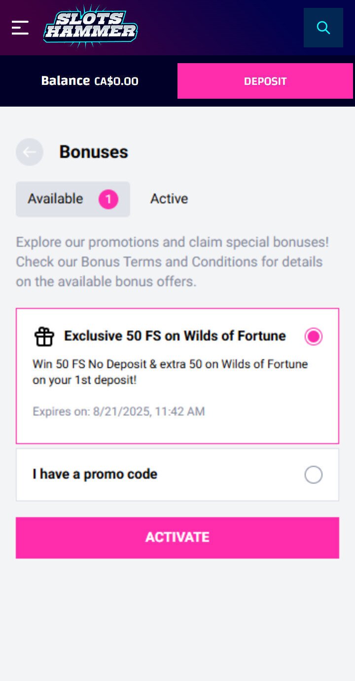 Activate the offer on your player account