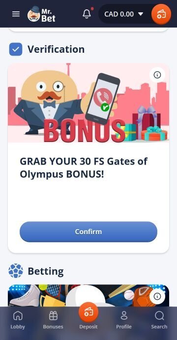 Verify your email and phone number for Mr Bet free spins