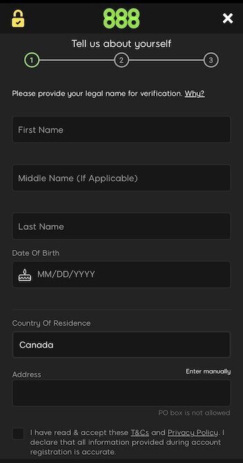 Sign up at 888 Ontario step 1