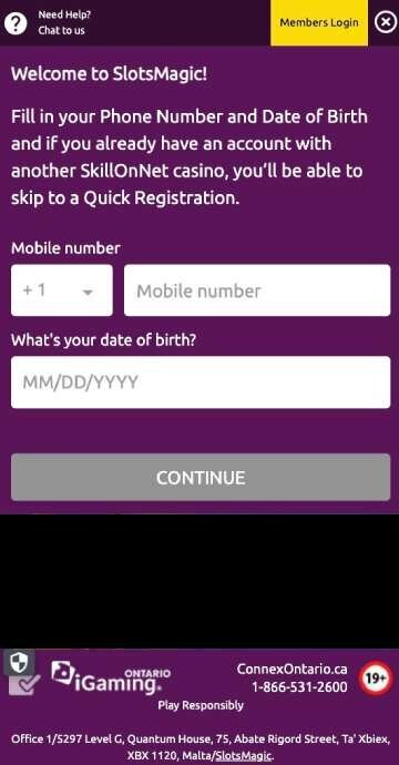 SlotsMagic registration step 1