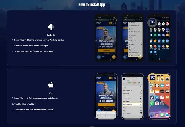 Screenshot showing instructions on installing Trino's mobile apps