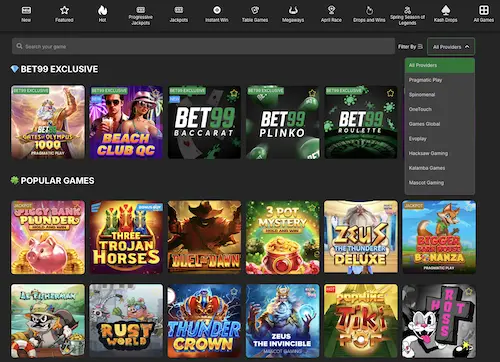 Game lobby at BET99