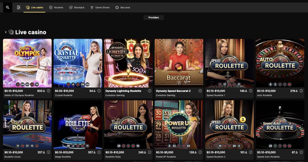 Live casino games at BetNova Ontario