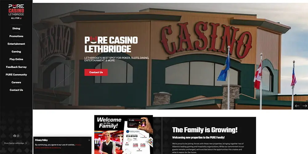 Pure Casino Lethbridge website screenshot