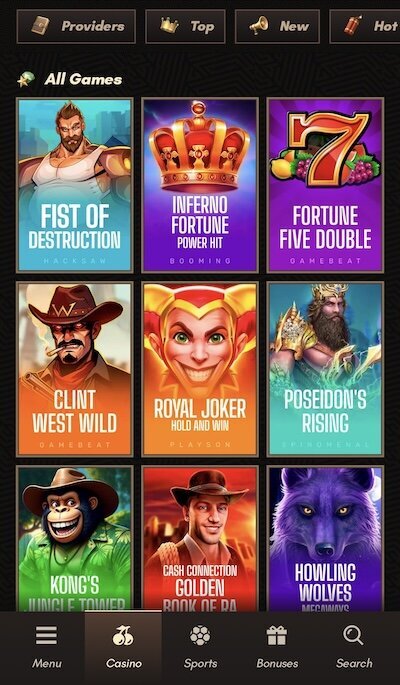 Game lobby at Sankra Casino