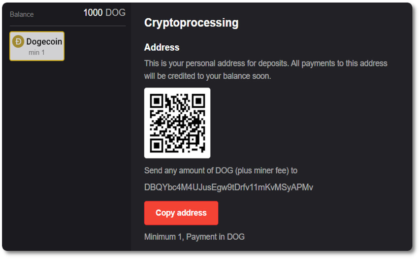 crypto address is key element of dogecoin deposit