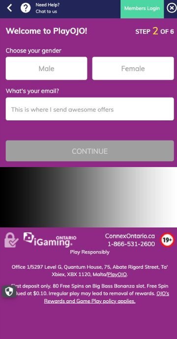 PlayOJO signup step 3