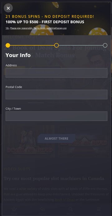 Where to enter 21 Casino promo code 3