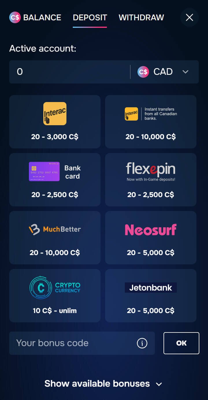 Choose Neosurf from the payment methods