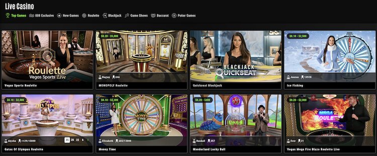 Live dealer games at 888 Ontario