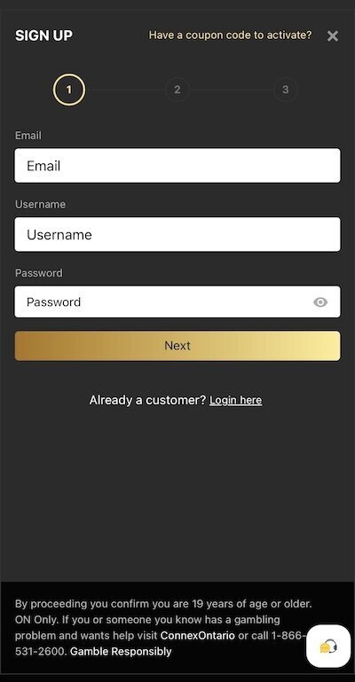 BetNova Casino Ontario sign up 1