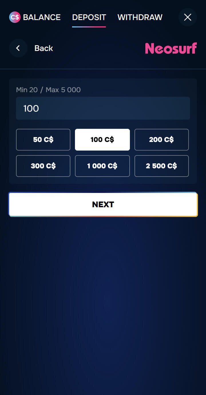 Enter or choose the deposit amount