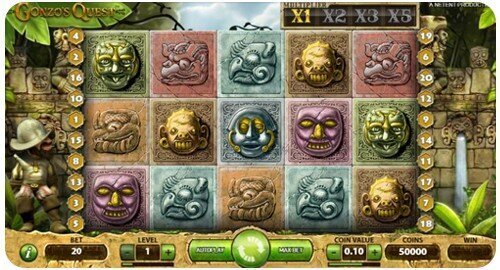 A screenshot of Gonzo's Quest slot game