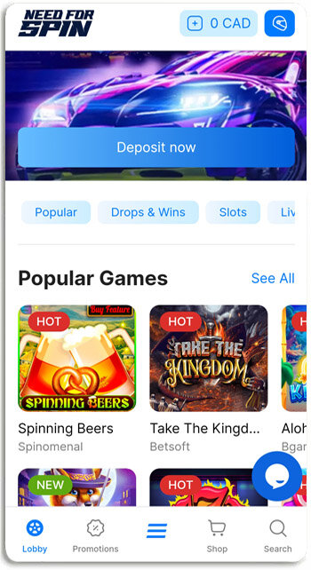 How Need For Spin casino looks like on mobile