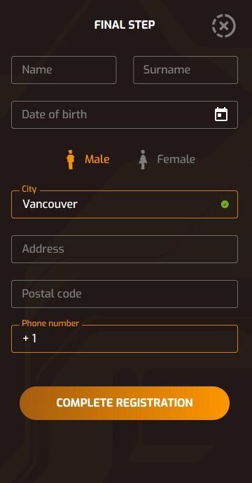 Add your personal details at Hugo Casino