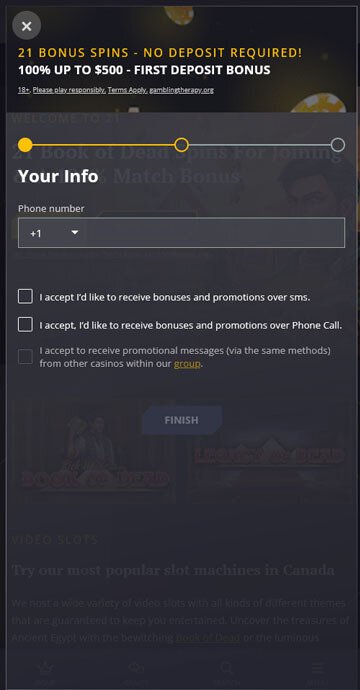 Where to enter 21 Casino promo code 4
