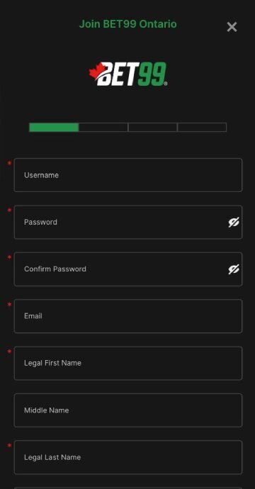 BET99 sign up step 1