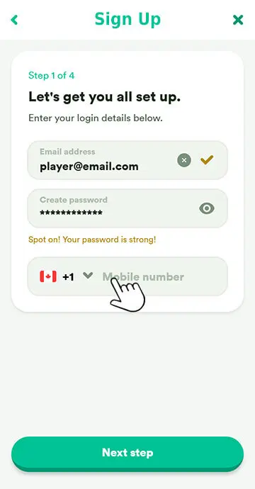 Step 4 Sign up for a new player account