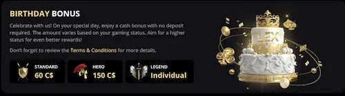 Birthday bonuses at Lex Casino