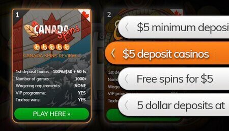 Find a bonus in our $5 deposit casino list