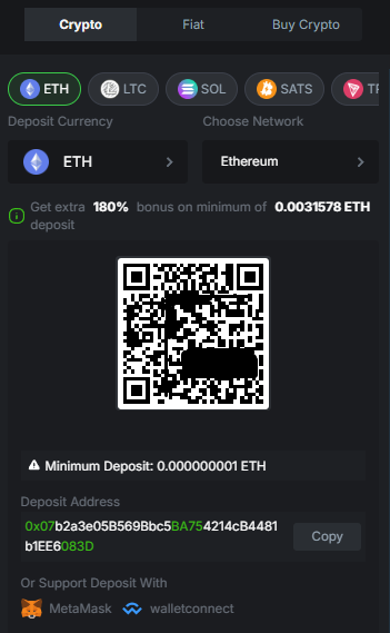 An image of how to deposit Ethereum to your casino account