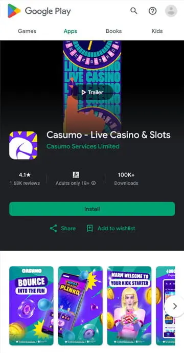 Casumo app on Google Store