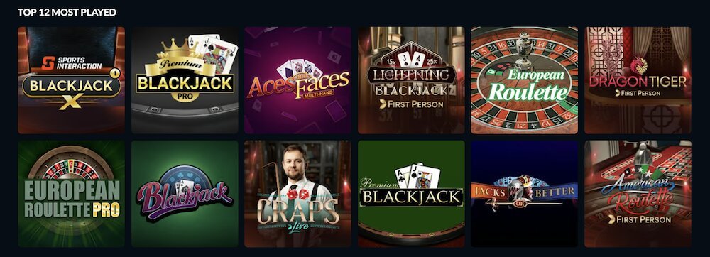 RNG table games at SIA Casino Alberta