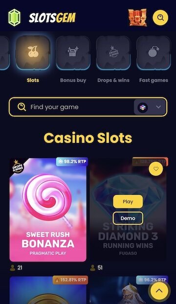 SlotsGem Casino slots lobby